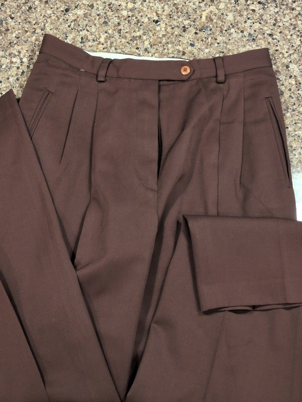 Preswick & Moore Women's 100% Wool Chocolate Brown Pleated Dress Trousers